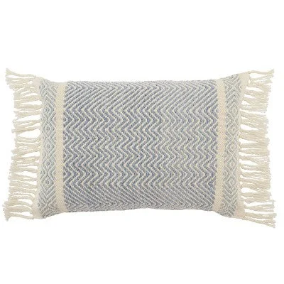 Square Pillows for Modern Home DecorNew - 16"x24" Oversized Iker Indoor/Outdoor Poly Filled Chevron Lumbar Throw Pillow Blue/Ivory - Jaipur Living