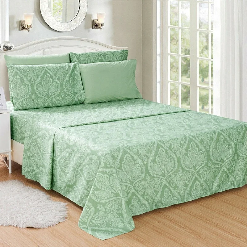 Jersey - Knit Sheets for a Comfortable and Casual BedLuxury 6 Piece Bed Sheet Set 1800 Count Paisley CalKing Sage Jersey - Knit Sheets for a Comfortable and Casual BedLuxury 6 Piece Bed Sheet Set 1800 Count Paisley CalKing Sage