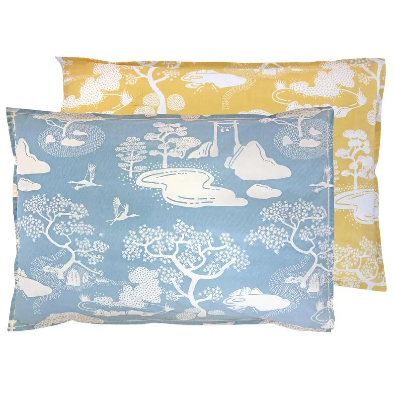 Square Pillows for Modern Home DecorBlue and Yellow Zen Onsen Garden Pillowcase