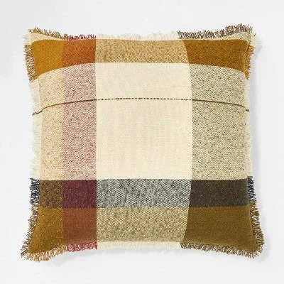 Plush Pillows for a Cozy BedOpen Box - Oversized Woven Plaid Square Throw Pillow Brown/Cream/Red - Threshold designed with Studio McGee Plush Pillows for a Cozy BedOpen Box - Oversized Woven Plaid Square Throw Pillow Brown/Cream/Red - Threshold designed with Studio McGee