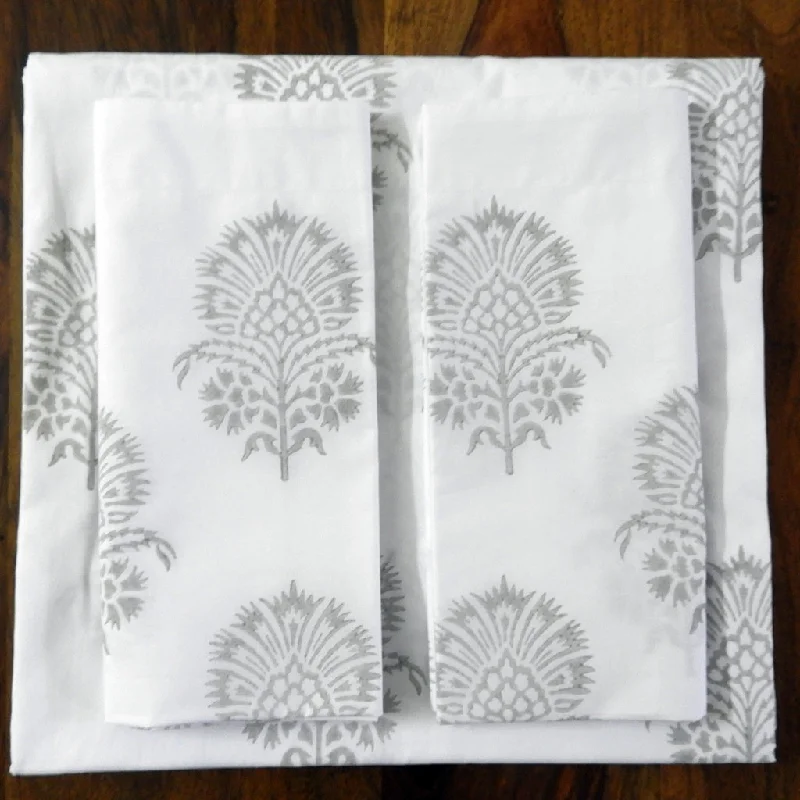 Queen - Size Sheet Sets with a European Pillowcase SetBed Sheet Hand Block Printed "Hibiscus" Queen - Size Sheet Sets with a European Pillowcase SetBed Sheet Hand Block Printed "Hibiscus"