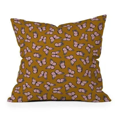 Down Alternative Pillows for Ethical Choices18" x 18" Little Arrow Design Co. Monarch Butterflies Outdoor Throw Pillow Pink/Brown - Deny Designs Down Alternative Pillows for Ethical Choices18" x 18" Little Arrow Design Co. Monarch Butterflies Outdoor Throw Pillow Pink/Brown - Deny Designs