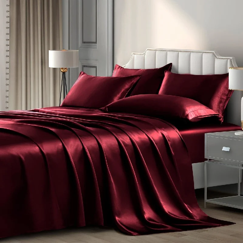Polyester - Cotton Blend Sheets for Durability and Comfort6 Pieces King Satin Sheets Luxury Silky Burgundy Satin Bedding Sheet Set,1 Deep Pocket Fitted Sheet 1 Flat Sheet 4 Pillow Cases Polyester - Cotton Blend Sheets for Durability and Comfort6 Pieces King Satin Sheets Luxury Silky Burgundy Satin Bedding Sheet Set,1 Deep Pocket Fitted Sheet 1 Flat Sheet 4 Pillow Cases
