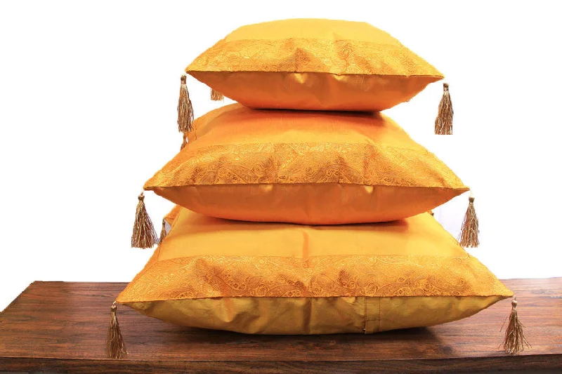 Velvet Pillows for a Touch of EleganceGold Chinese Art Silk Pillow with Outside Trim