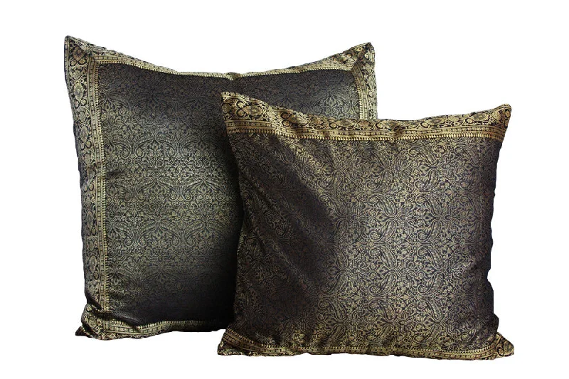 Travel Pillows for Long JourneysBlack Paisley Sari Pillow Cover