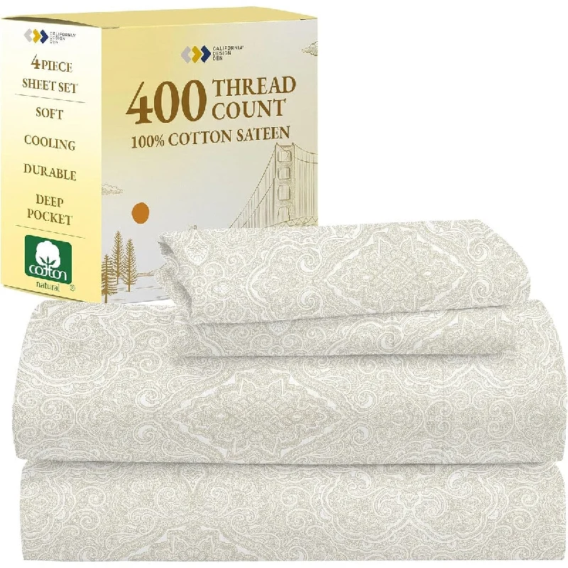 Linen - Cotton Blend Sheets for a Natural and Versatile OptionCotton King Bed Sheet Set, 400 Thread Count, 4 Pc Deep Pocket Sheets and Pillowcase Set Linen - Cotton Blend Sheets for a Natural and Versatile OptionCotton King Bed Sheet Set, 400 Thread Count, 4 Pc Deep Pocket Sheets and Pillowcase Set