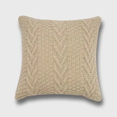 Soft and Fluffy Pillows for Bedroom Comfort20"x20" Oversize Chunky Sweater Knit Square Throw Pillow Neutral - Evergrace Soft and Fluffy Pillows for Bedroom Comfort20"x20" Oversize Chunky Sweater Knit Square Throw Pillow Neutral - Evergrace