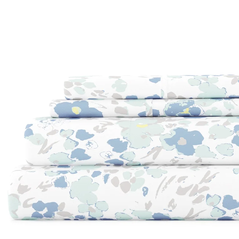 Queen - Size Sheet Sets with a European Pillowcase SetViolets Light Blue Pattern Sheet Set Ultra Soft Microfiber Bedding Queen - Size Sheet Sets with a European Pillowcase SetViolets Light Blue Pattern Sheet Set Ultra Soft Microfiber Bedding