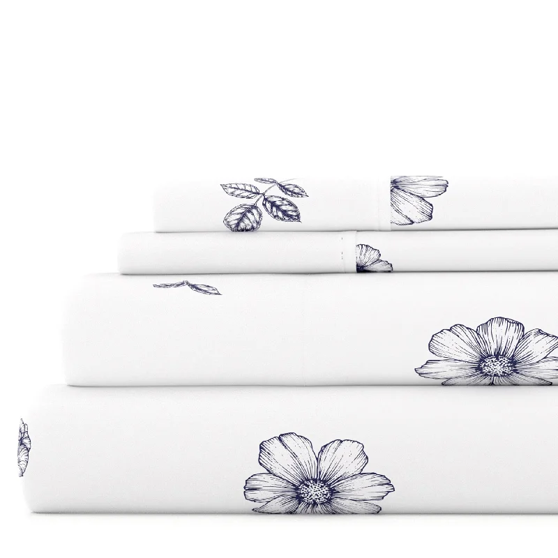Anti - Pill Microfiber Sheets for a Smooth AppearanceIndigo Flowers Navy Pattern Sheet Set Ultra Soft Microfiber Bedding, Twin Anti - Pill Microfiber Sheets for a Smooth AppearanceIndigo Flowers Navy Pattern Sheet Set Ultra Soft Microfiber Bedding, Twin