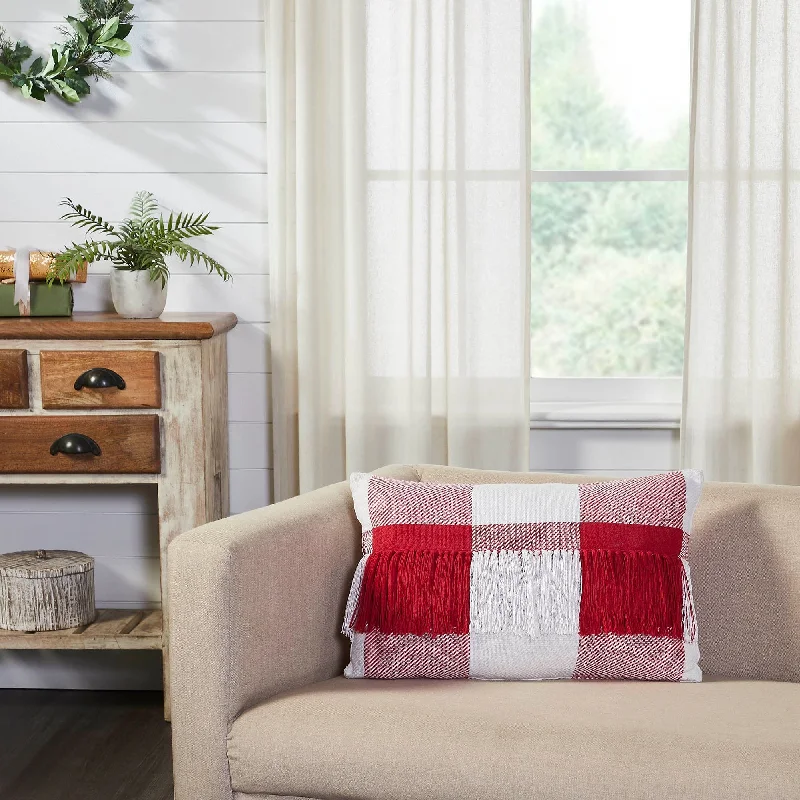 Bolster Pillows for Sofa DecorationAnnie Red Check Fringed Pillow