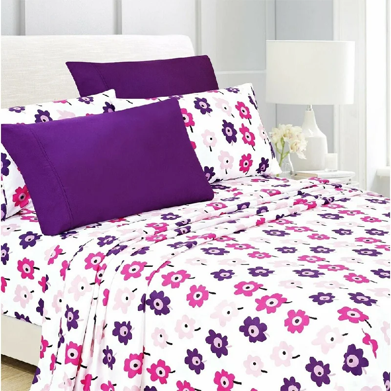 Jersey - Knit Sheets for a Comfortable and Casual Bed6-Piece Egyptian Comfort 1800 Series Ultra Twin Purple Floral Jersey - Knit Sheets for a Comfortable and Casual Bed6-Piece Egyptian Comfort 1800 Series Ultra Twin Purple Floral