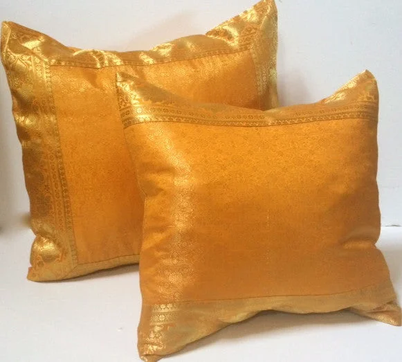 Orthopedic Pillows for Back Pain ReliefIndian sari pillows Cover Yellow Gold Raj