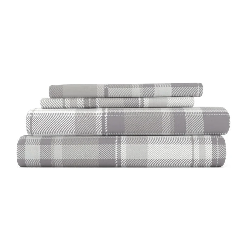 Queen - Size Sheet Sets with a European Pillowcase SetPlaid Light Gray 100% Cotton Flannel Super Soft Sheet Set Queen - Size Sheet Sets with a European Pillowcase SetPlaid Light Gray 100% Cotton Flannel Super Soft Sheet Set