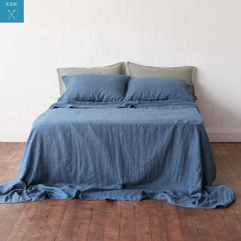 Queen - Size Sheet Sets with a European Pillowcase SetVintage Denim Blue Flat Sheet Queen - Size Sheet Sets with a European Pillowcase SetVintage Denim Blue Flat Sheet