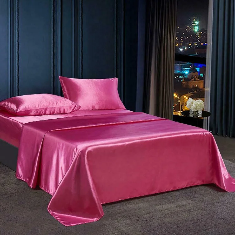 Anti - Pill Microfiber Sheets for a Smooth Appearance4 PC Satin Silky Soft Bed Sheet Set King Fitted Pillow Cases Pink Anti - Pill Microfiber Sheets for a Smooth Appearance4 PC Satin Silky Soft Bed Sheet Set King Fitted Pillow Cases Pink
