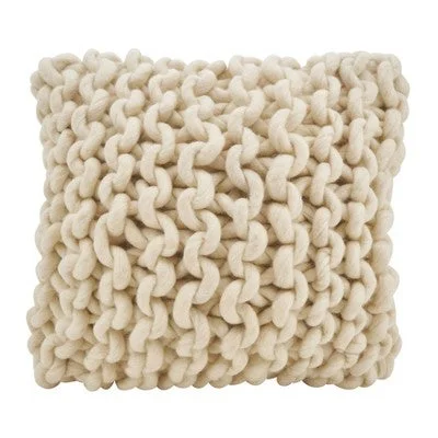 Soft and Fluffy Pillows for Bedroom ComfortNew - 18"x18" Chunky Knit Square Throw Pillow Cover Ivory - Saro Lifestyle Soft and Fluffy Pillows for Bedroom ComfortNew - 18"x18" Chunky Knit Square Throw Pillow Cover Ivory - Saro Lifestyle