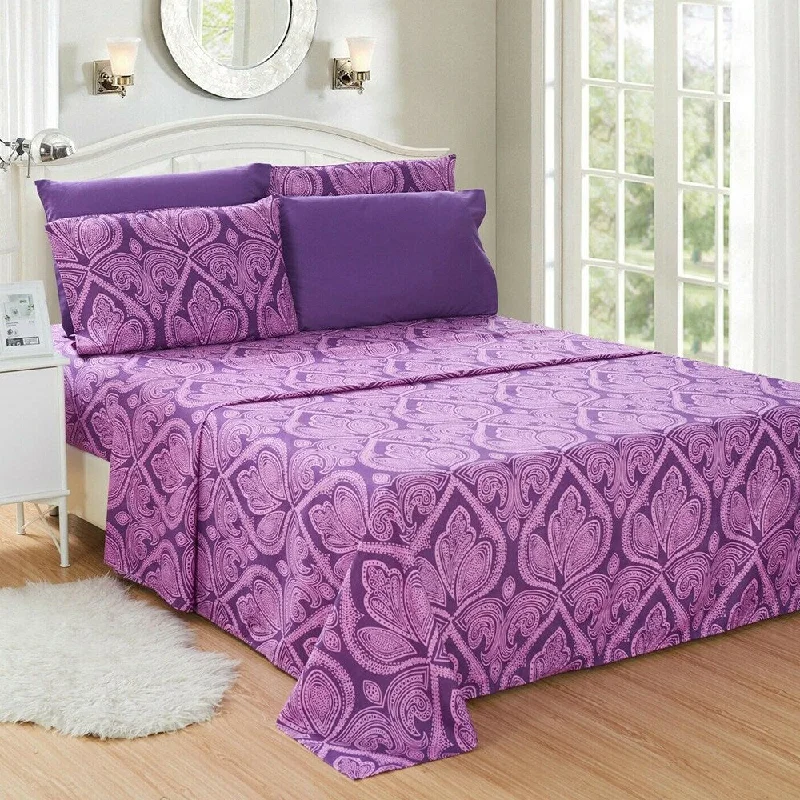 Twin - Size Sheet Sets with a Pillow ProtectorLuxury 6 Piece Bed Sheet Set 1800 Count Paisley Queen Purple Twin - Size Sheet Sets with a Pillow ProtectorLuxury 6 Piece Bed Sheet Set 1800 Count Paisley Queen Purple