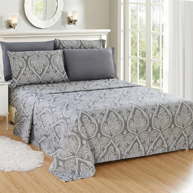 Rayon - Cotton Sheets for a Breathable and Soft BlendLuxury 6 Piece Bed Sheet Set 1800 Count Paisley Twin XL Gray Rayon - Cotton Sheets for a Breathable and Soft BlendLuxury 6 Piece Bed Sheet Set 1800 Count Paisley Twin XL Gray
