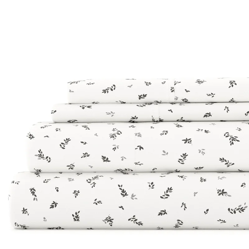 Queen - Size Sheet Sets with a European Pillowcase SetSpotted Leaves Light Gray Pattern Sheet Set Ultra Soft Microfiber Bedding, King Queen - Size Sheet Sets with a European Pillowcase SetSpotted Leaves Light Gray Pattern Sheet Set Ultra Soft Microfiber Bedding, King