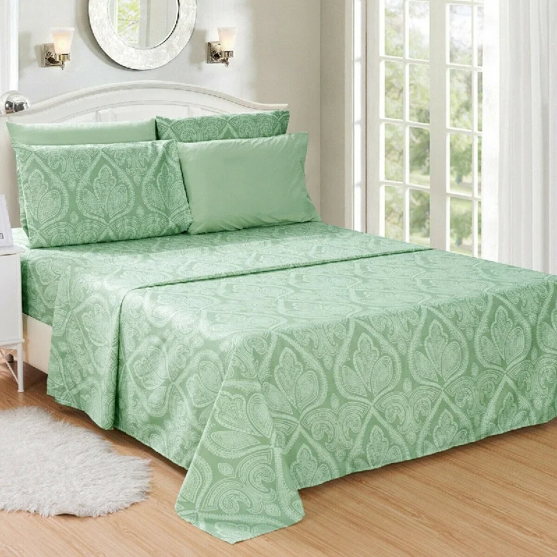 Linen - Cotton Blend Sheets for a Natural and Versatile Option6 Piece 1800 Series Egyptian Paisley Sheet Set King Sage Linen - Cotton Blend Sheets for a Natural and Versatile Option6 Piece 1800 Series Egyptian Paisley Sheet Set King Sage