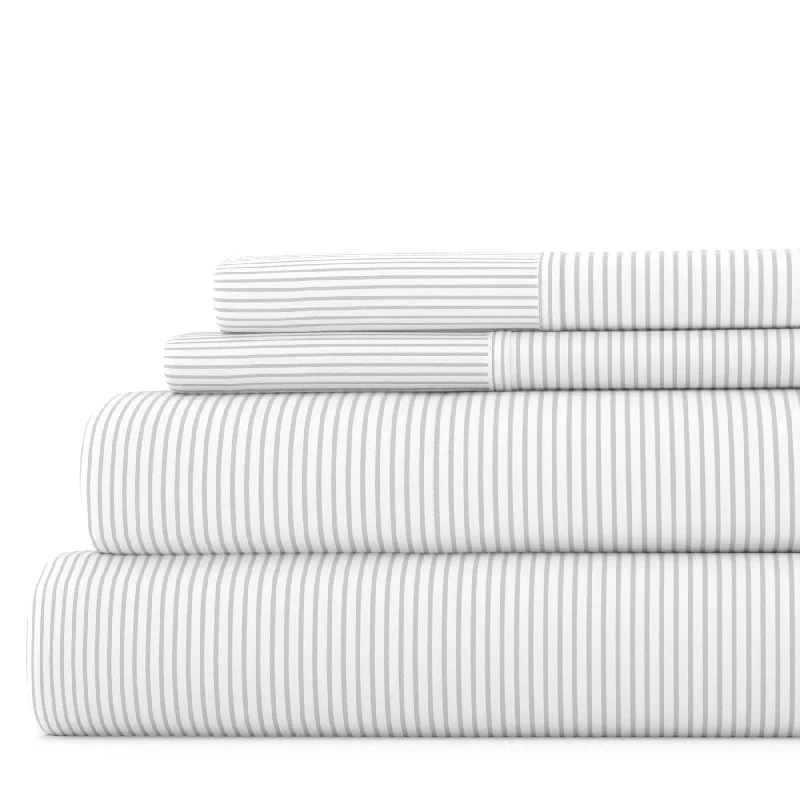 Twin - Size Sheet Sets with a Pillow ProtectorPinstriped Light Gray Pattern Sheet Set Ultra Soft Microfiber Bedding Twin - Size Sheet Sets with a Pillow ProtectorPinstriped Light Gray Pattern Sheet Set Ultra Soft Microfiber Bedding
