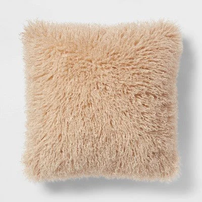 Back Support Pillows for Office ChairsNew - Euro Faux Mongolian Fur Decorative Throw Pillow Khaki - Threshold