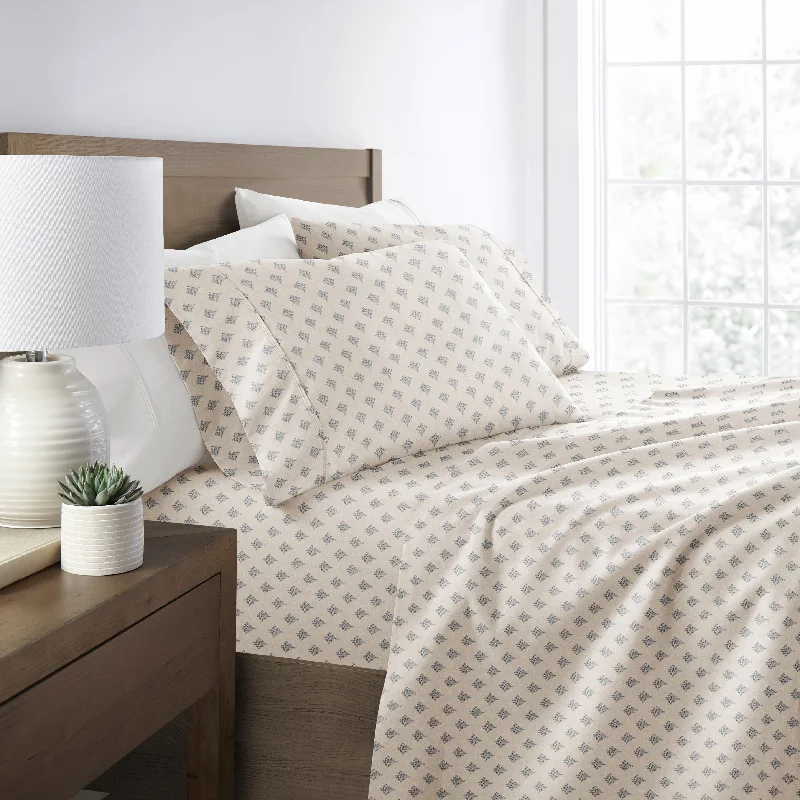 King - Size Sheet Sets with a Decorative Pillow Set4-Piece Printed Stone Microfiber Sheet Set