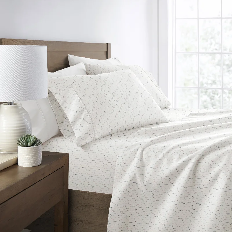 Anti - Pill Microfiber Sheets for a Smooth Appearance4-Piece Printed Ivory Floral Sheet Set Anti - Pill Microfiber Sheets for a Smooth Appearance4-Piece Printed Ivory Floral Sheet Set