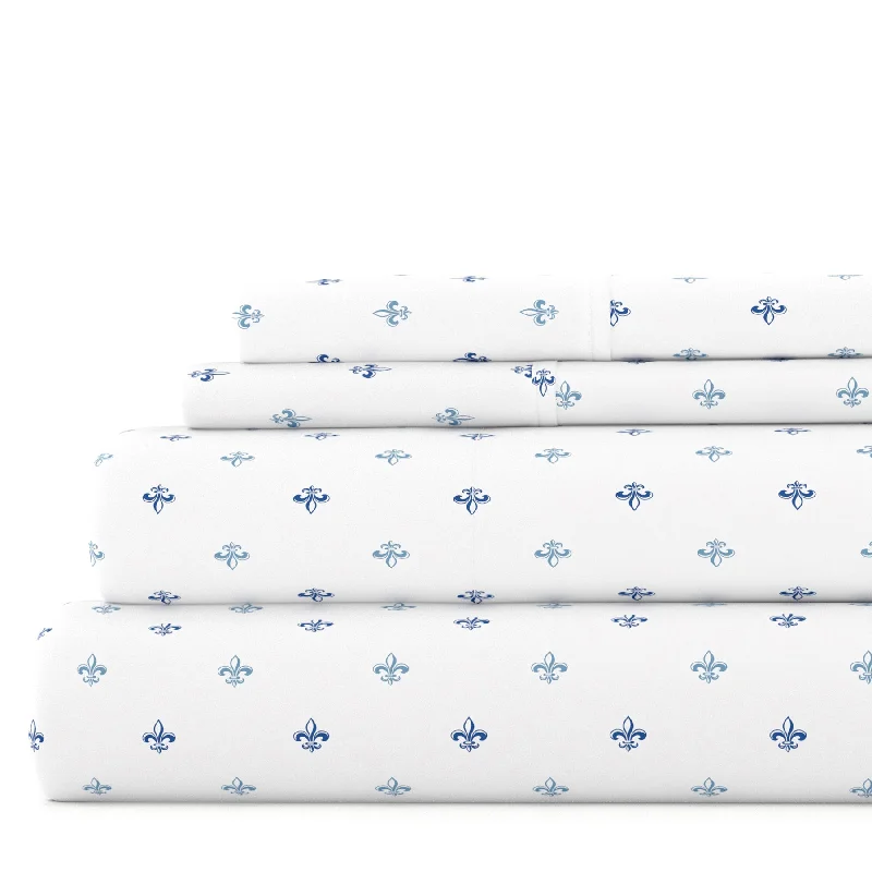 Flat Sheets with a High - Quality Finish for a Luxurious LookLily Navy Pattern Sheet Set Ultra Soft Microfiber Bedding, Queen