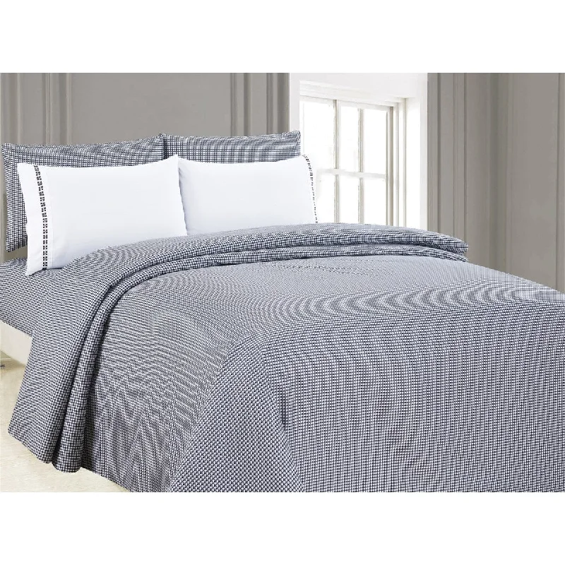 Queen - Size Sheet Sets with a European Pillowcase Set6-Piece Printed Sheet Set with Embroidered Pillowcases, Gingham Plaid Queen - Size Sheet Sets with a European Pillowcase Set6-Piece Printed Sheet Set with Embroidered Pillowcases, Gingham Plaid