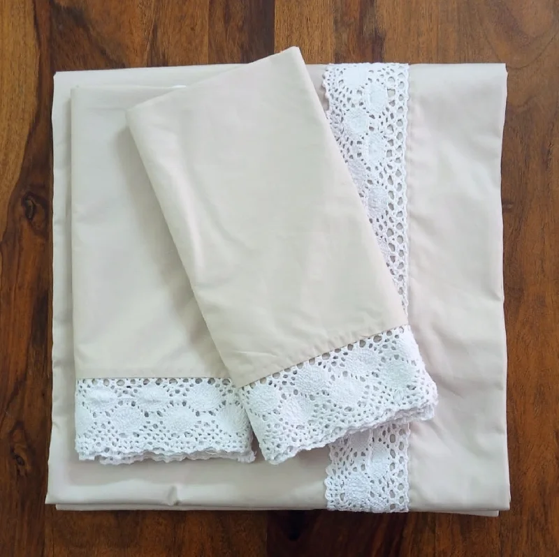 Flat Sheets with a High - Quality Finish for a Luxurious LookBed Sheet Crochet Border - Ecru(Light Beige) Flat Sheets with a High - Quality Finish for a Luxurious LookBed Sheet Crochet Border - Ecru(Light Beige)