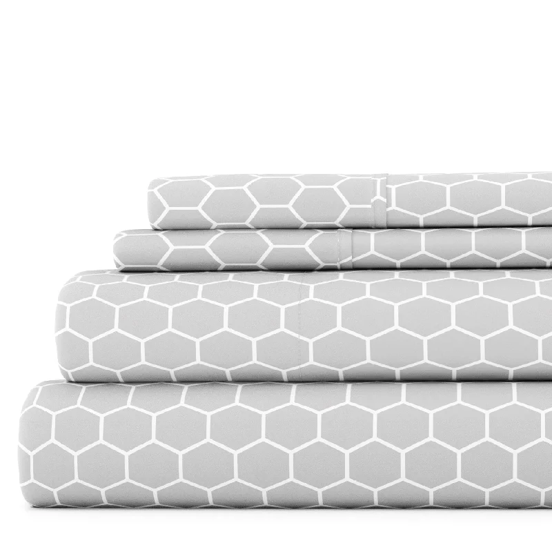 Thermal - Regulating Bamboo Sheets for All - Season ComfortHoneycomb Light Gray Pattern Sheet Set Ultra Soft Microfiber Bedding Thermal - Regulating Bamboo Sheets for All - Season ComfortHoneycomb Light Gray Pattern Sheet Set Ultra Soft Microfiber Bedding