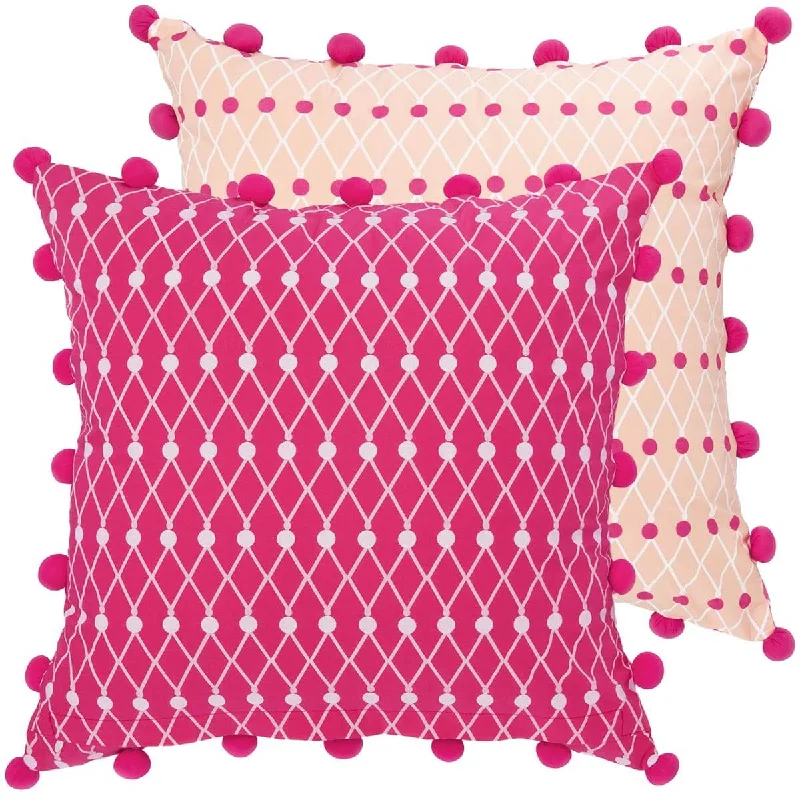 Kids Pillows with Fun DesignsPink Pom Pom Net Block Cushion Cover