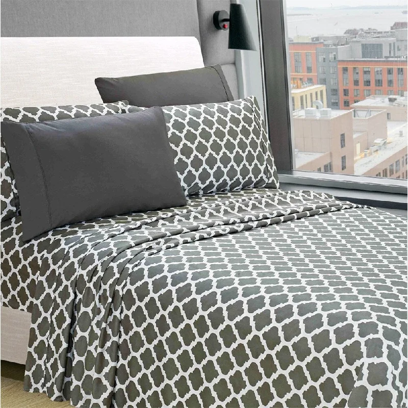 King - Size Sheet Sets with a Decorative Pillow Set6-Piece Egyptian Comfort 1800 Series Ultra Twin Gray Quatrefoil King - Size Sheet Sets with a Decorative Pillow Set6-Piece Egyptian Comfort 1800 Series Ultra Twin Gray Quatrefoil