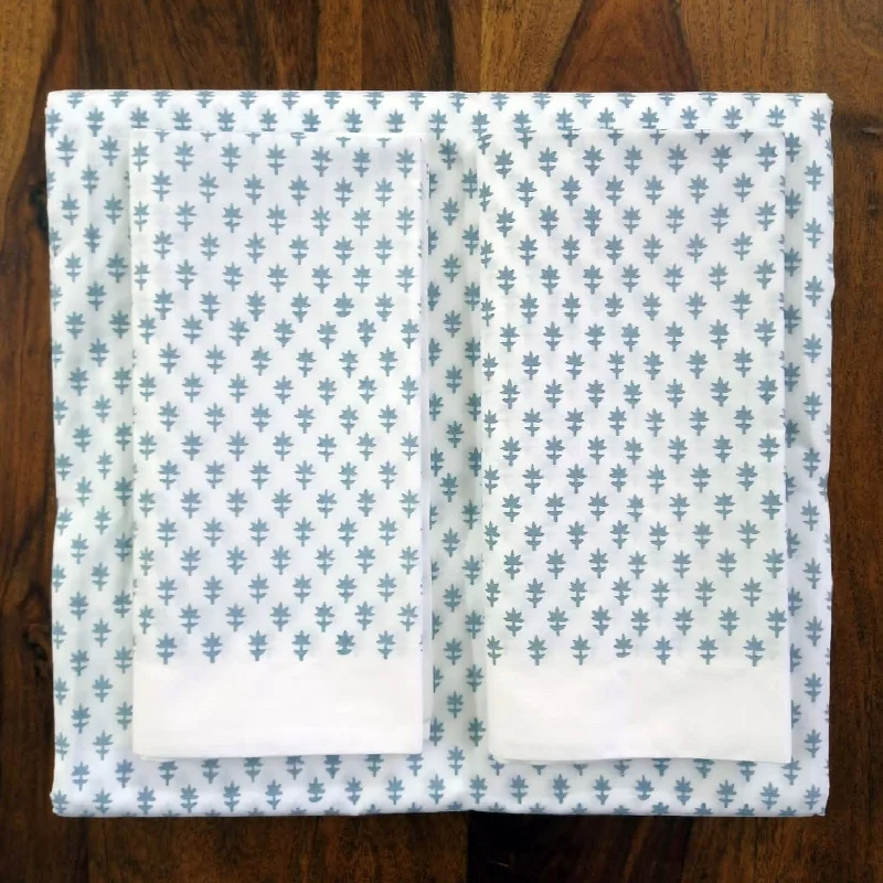 Moisture - Wicking Cotton Sheets for a Dry and Comfortable SleepBed Sheet Hand Block Printed - Cornflower Moisture - Wicking Cotton Sheets for a Dry and Comfortable SleepBed Sheet Hand Block Printed - Cornflower