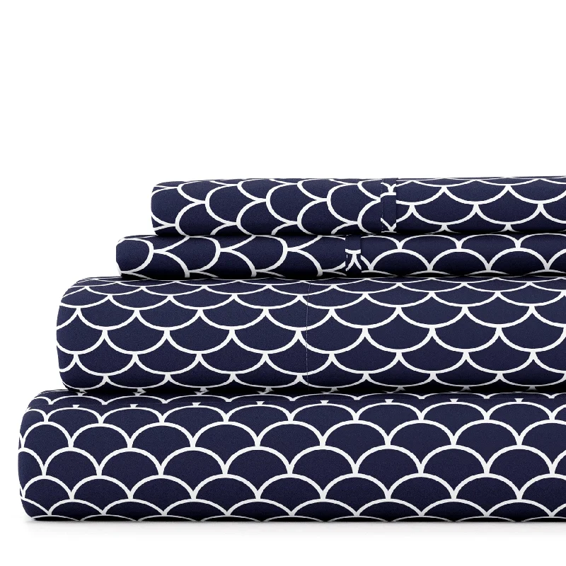Anti - Pill Microfiber Sheets for a Smooth AppearanceScallops Navy Pattern Sheet Set Ultra Soft Microfiber Bedding Anti - Pill Microfiber Sheets for a Smooth AppearanceScallops Navy Pattern Sheet Set Ultra Soft Microfiber Bedding
