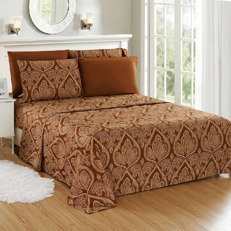 Flat Sheets with a High - Quality Finish for a Luxurious LookLuxury 6 Piece Bed Sheet Set 1800 Count Paisley Full Chocolate Flat Sheets with a High - Quality Finish for a Luxurious LookLuxury 6 Piece Bed Sheet Set 1800 Count Paisley Full Chocolate