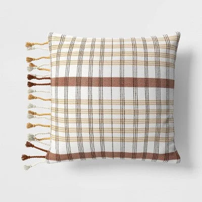 Hypoallergenic Pillows for Allergy Sufferers20"x20" Plaid and Tassels Square Outdoor Throw Pillow Rust/Apricot - Threshold Hypoallergenic Pillows for Allergy Sufferers20"x20" Plaid and Tassels Square Outdoor Throw Pillow Rust/Apricot - Threshold