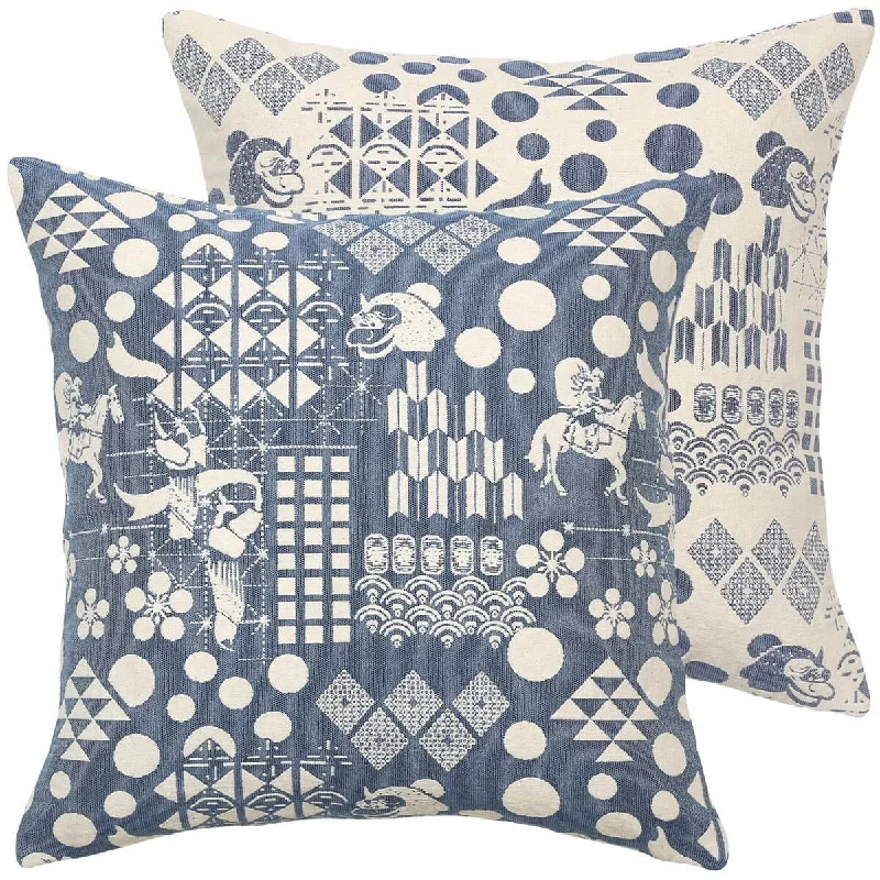 Cotton Pillows for Natural ComfortBlue Festival Woven Cushion Cover