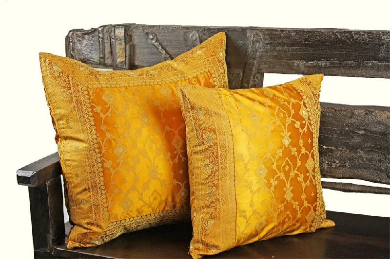 Kids Pillows with Fun DesignsIndian pillows Cover Yellow Gold Kela Sari