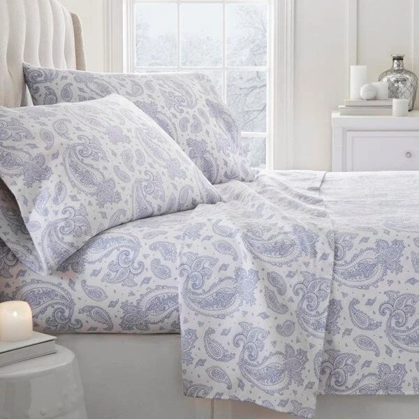 Queen - Size Sheet Sets with a European Pillowcase SetSoft Essentials Premium Paisley Pattern 4 Piece Flannel Bed Sheet Set Queen - Size Sheet Sets with a European Pillowcase SetSoft Essentials Premium Paisley Pattern 4 Piece Flannel Bed Sheet Set