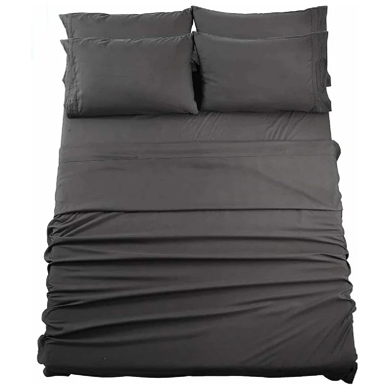 Fitted Sheets with Reinforced Corners for Long - Lasting Use1800 Count 6 Piece Bed Sheet Set Deep Pocket Sheets Twin Dark Grey Fitted Sheets with Reinforced Corners for Long - Lasting Use1800 Count 6 Piece Bed Sheet Set Deep Pocket Sheets Twin Dark Grey