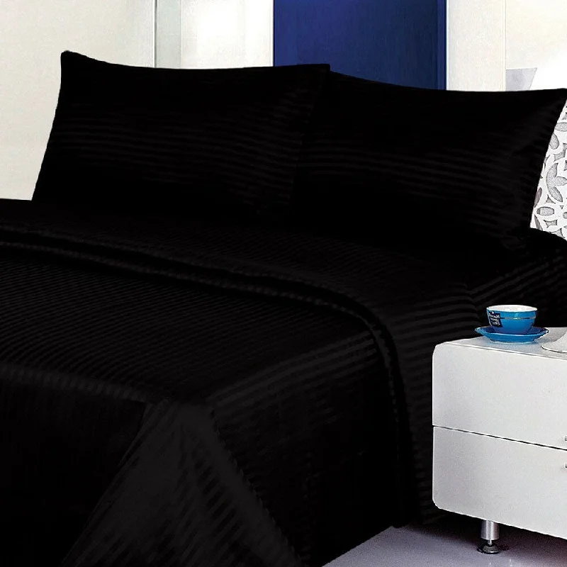 Flat Sheets with a High - Quality Finish for a Luxurious Look1800 Count Deluxe 4-Piece Stripe Deep Pocket Twin Bed Sheet Black Flat Sheets with a High - Quality Finish for a Luxurious Look1800 Count Deluxe 4-Piece Stripe Deep Pocket Twin Bed Sheet Black