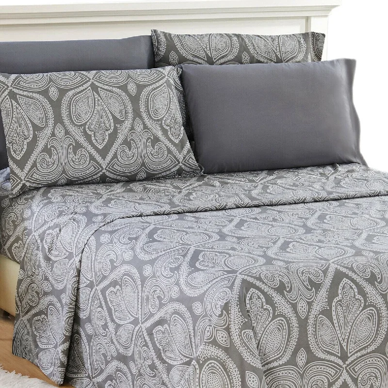 Anti - Pill Microfiber Sheets for a Smooth Appearance6 Piece 1800 Series Egyptian Paisley Sheet Set Full White Grey Anti - Pill Microfiber Sheets for a Smooth Appearance6 Piece 1800 Series Egyptian Paisley Sheet Set Full White Grey