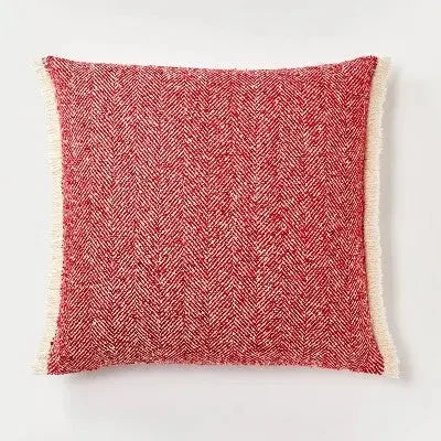 Cotton Pillows for Natural ComfortOversized Herringbone with Frayed Edges Square Throw Pillow Red/Cream - Threshold designed with Studio McGee Cotton Pillows for Natural ComfortOversized Herringbone with Frayed Edges Square Throw Pillow Red/Cream - Threshold designed with Studio McGee