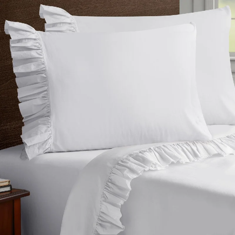 Thermal - Regulating Bamboo Sheets for All - Season ComfortSoft Wash Vintage Ruffles 2PC Pillowcase Set-KING Thermal - Regulating Bamboo Sheets for All - Season ComfortSoft Wash Vintage Ruffles 2PC Pillowcase Set-KING