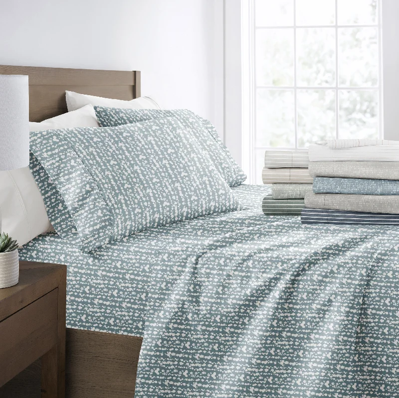 Linen - Cotton Blend Sheets for a Natural and Versatile Option4-Piece Printed Cloud Blue Geometric Lines Sheet Set Linen - Cotton Blend Sheets for a Natural and Versatile Option4-Piece Printed Cloud Blue Geometric Lines Sheet Set