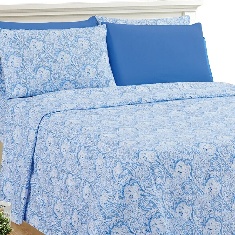 Rayon - Cotton Sheets for a Breathable and Soft BlendLuxury 6 Piece Bed Sheet Set 1800 Count Paisley Full White Blue Rayon - Cotton Sheets for a Breathable and Soft BlendLuxury 6 Piece Bed Sheet Set 1800 Count Paisley Full White Blue