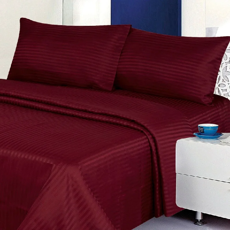 Thermal - Regulating Bamboo Sheets for All - Season Comfort1800 Count Deluxe 4-Piece Stripe Deep Pocket King Bed Sheet Burgundy Thermal - Regulating Bamboo Sheets for All - Season Comfort1800 Count Deluxe 4-Piece Stripe Deep Pocket King Bed Sheet Burgundy