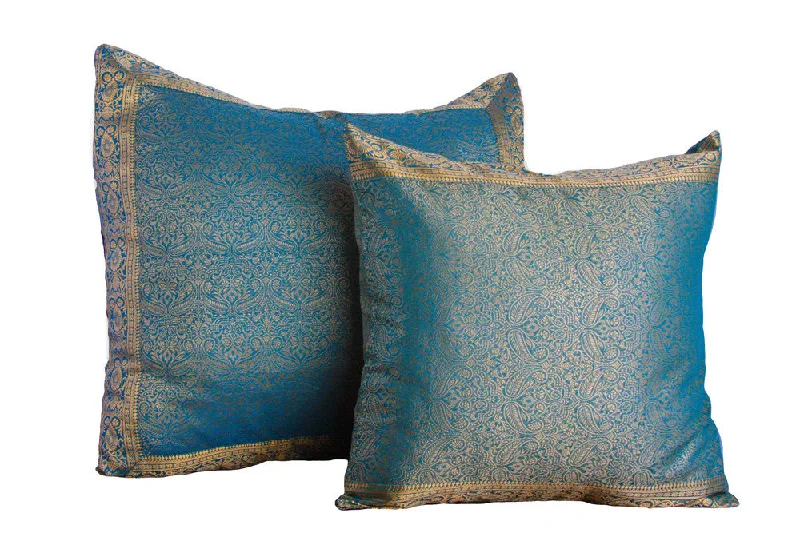 Round Pillows for Boho-Style InteriorsBlue Paisley Sari Pillow Cover
